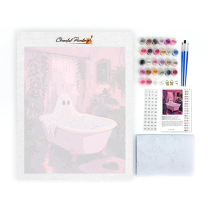Fantôme dans une baignoire rose – Peinture par numéros