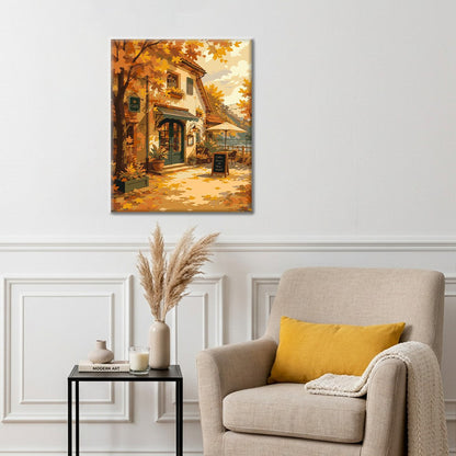 Café de village en automne – Peinture par numéros