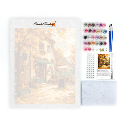 Café de village en automne – Peinture par numéros