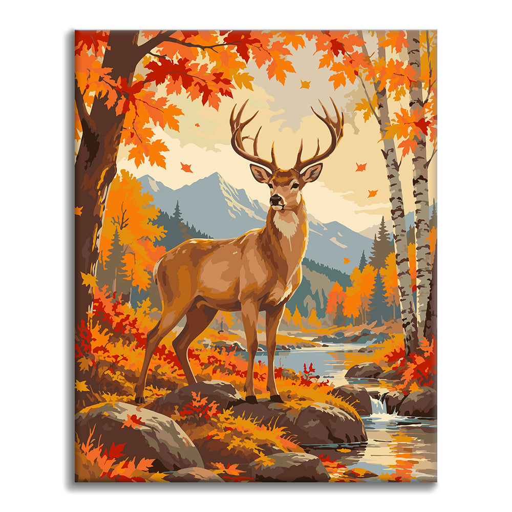 Cerf au bord d’un ruisseau d’automne – Peinture par numéros