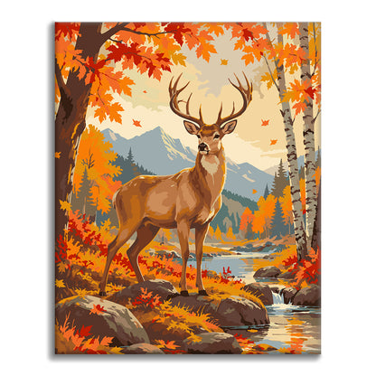 Cerf au bord d’un ruisseau d’automne – Peinture par numéros