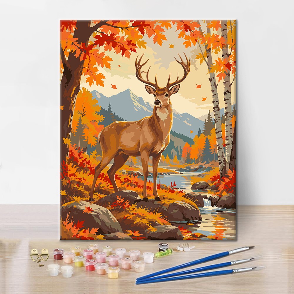 Cerf au bord d’un ruisseau d’automne – Peinture par numéros