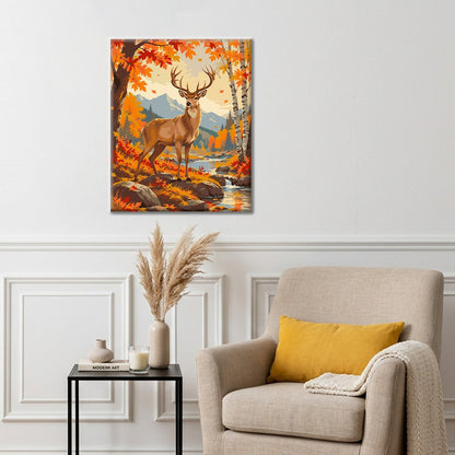Cerf au bord d’un ruisseau d’automne – Peinture par numéros