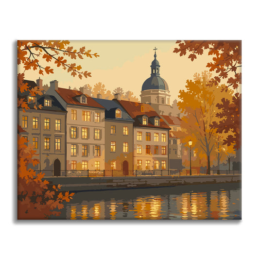 Front de mer historique en automne – Peinture par numéros