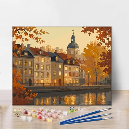 Front de mer historique en automne – Peinture par numéros