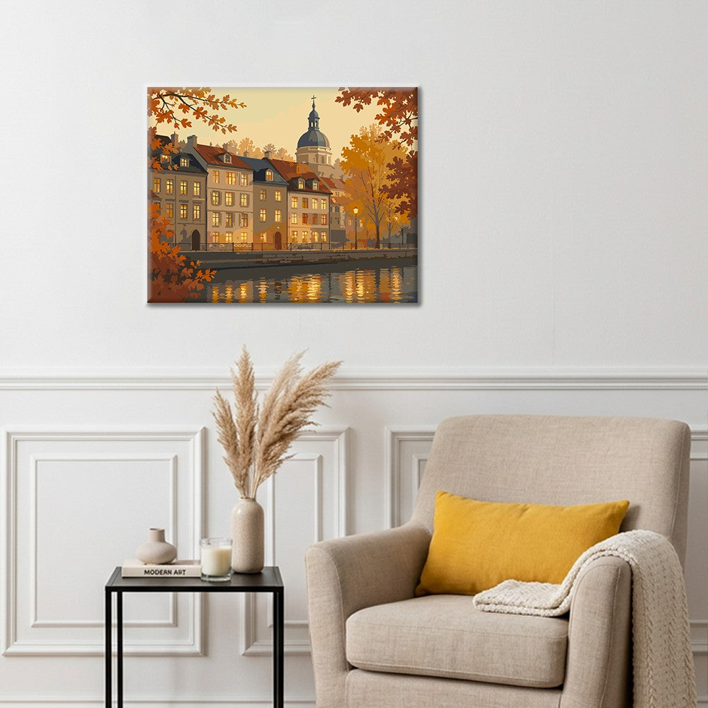 Front de mer historique en automne – Peinture par numéros