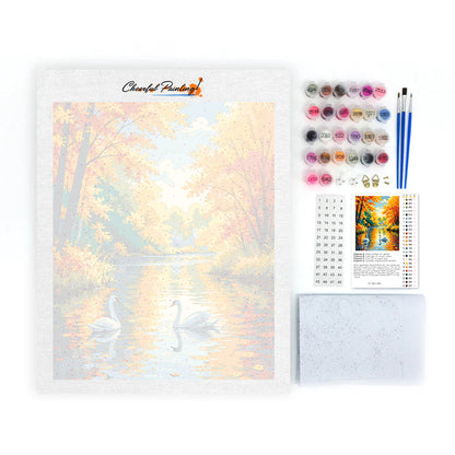 Cygnes sur une rivière d’automne – Peinture par numéros