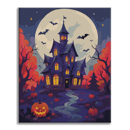Maison hantée sous la pleine lune – Peinture par numéros