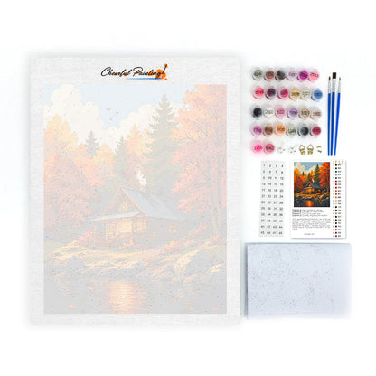 Chalet forestier au bord de l’eau – Peinture par numéros
