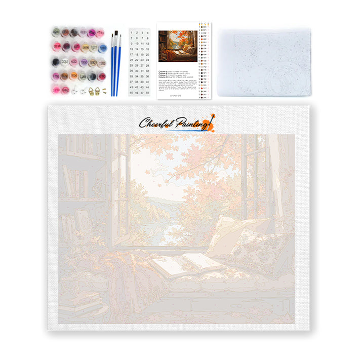 Coin lecture près de la fenêtre en automne – Peinture par numéros