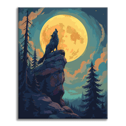 Loup hurlant à la pleine lune – Peinture par numéros
