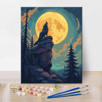 Loup hurlant à la pleine lune – Peinture par numéros