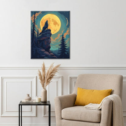 Loup hurlant à la pleine lune – Peinture par numéros