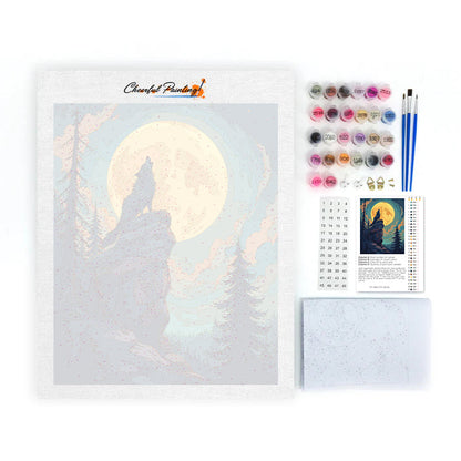 Loup hurlant à la pleine lune – Peinture par numéros