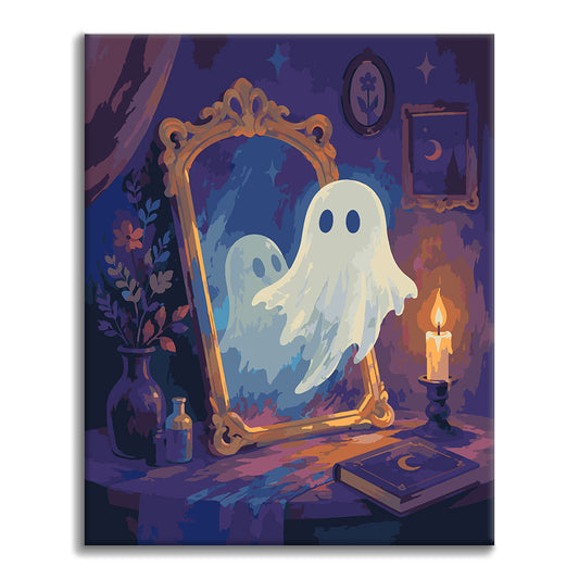 Fantôme près d’un miroir magique – Peinture par numéros