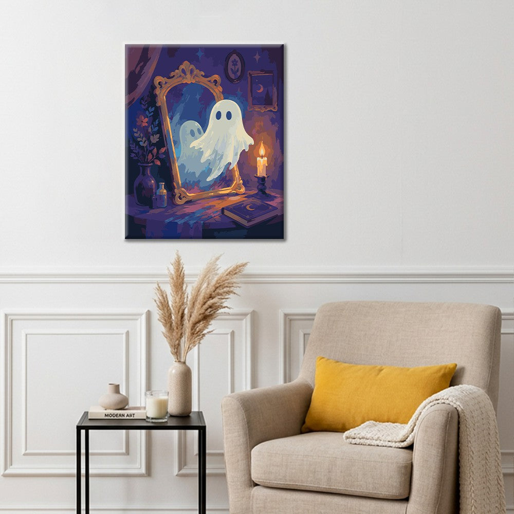Fantôme près d’un miroir magique – Peinture par numéros