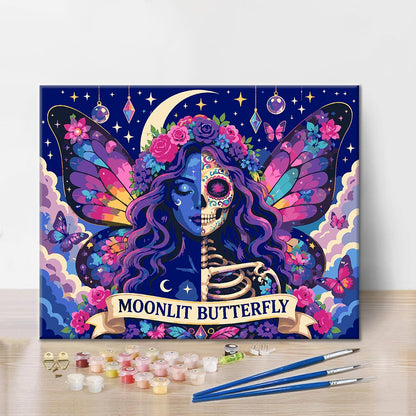 Squelette papillon au clair de lune – Peinture par numéros