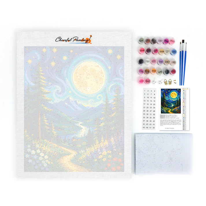 Sentier fleuri de montagne au clair de lune – Peinture par numéros