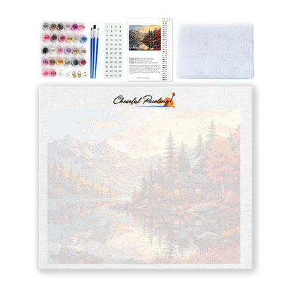 Chalet de montagne et reflet du lac – Peinture par numéros