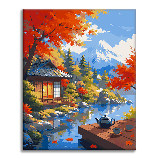 Pavillon japonais au mont Fuji – Peinture par numéros