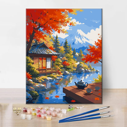 Pavillon japonais au mont Fuji – Peinture par numéros