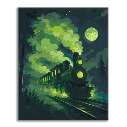 Train à vapeur vert fantomatique – Peinture par numéros