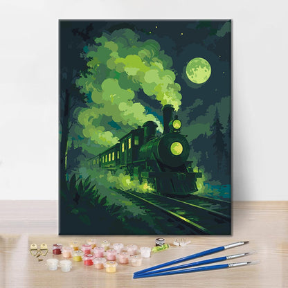 Train à vapeur vert fantomatique – Peinture par numéros