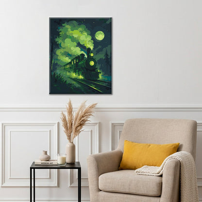 Train à vapeur vert fantomatique – Peinture par numéros