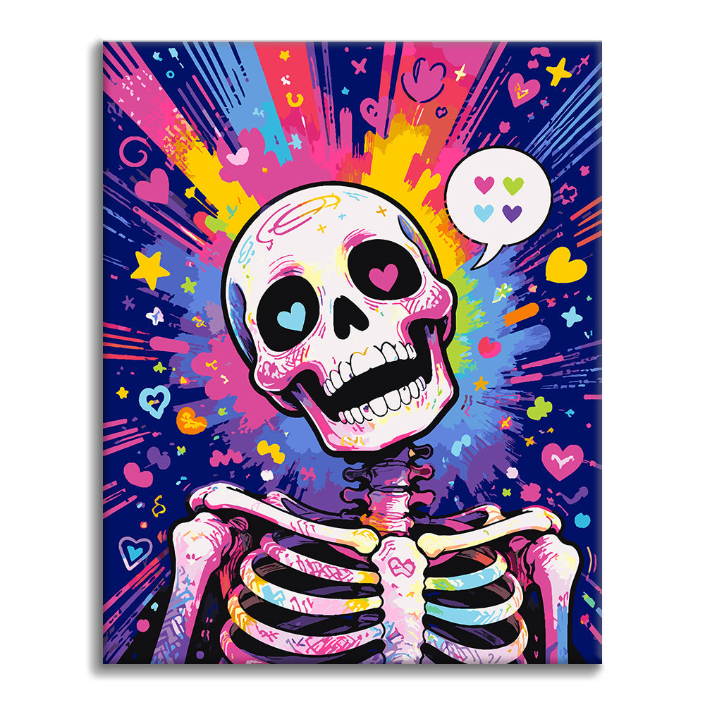 Squelette pop art aux cœurs – Peinture par numéros