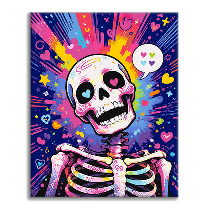 Squelette pop art aux cœurs – Peinture par numéros
