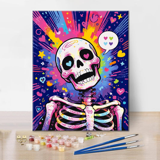Squelette pop art aux cœurs – Peinture par numéros