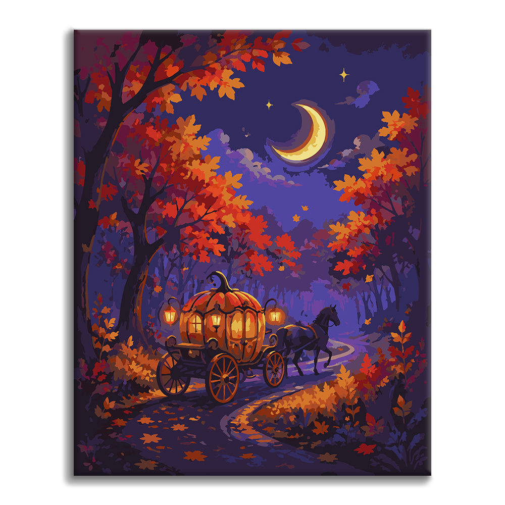 Carrosse citrouille sous le croissant de lune – Peinture par numéros