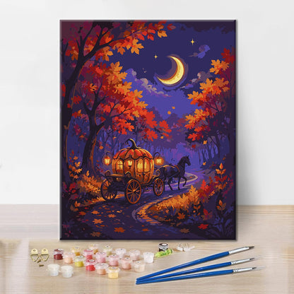 Carrosse citrouille sous le croissant de lune – Peinture par numéros