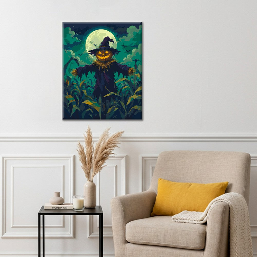 Épouvantail sous la lune verte – Peinture par numéros