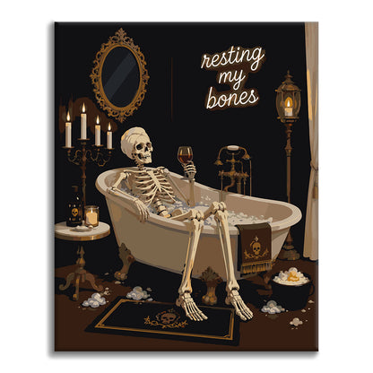 Squelette se reposant dans un bain vintage – Peinture par numéros