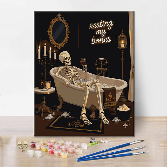 Squelette se reposant dans un bain vintage – Peinture par numéros
