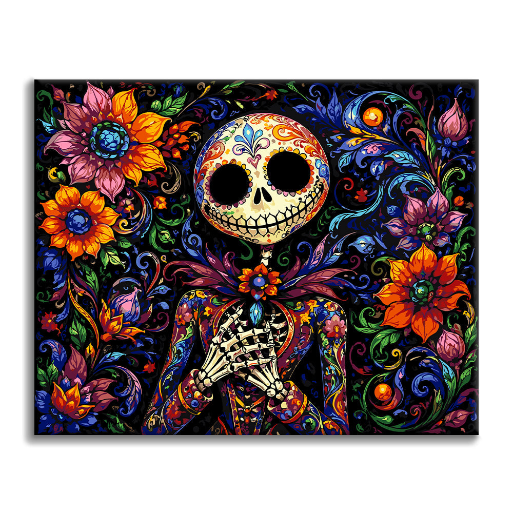 Squelette floral à tête de sucre – Peinture par numéros