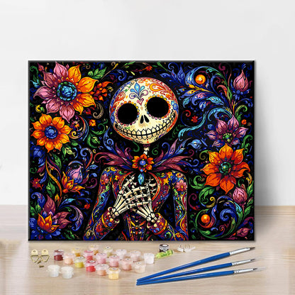Squelette floral à tête de sucre – Peinture par numéros