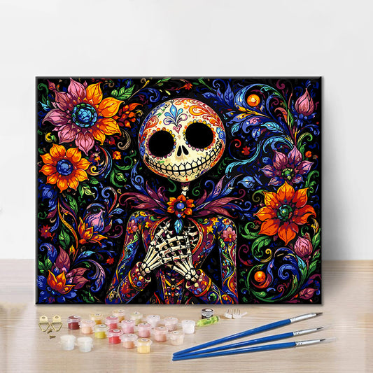 Squelette floral à tête de sucre – Peinture par numéros