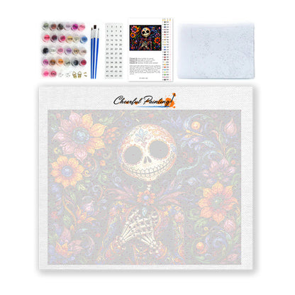 Squelette floral à tête de sucre – Peinture par numéros