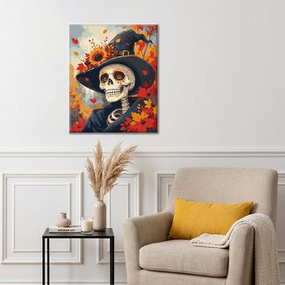 Portrait de sorcière squelette en automne – Peinture par numéros