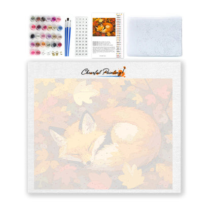 Renard endormi dans les feuilles d’automne – Peinture par numéros