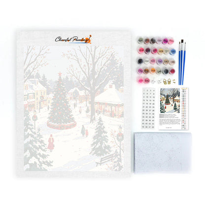 Sapin de Noël d’une ville enneigée – Peinture par numéros