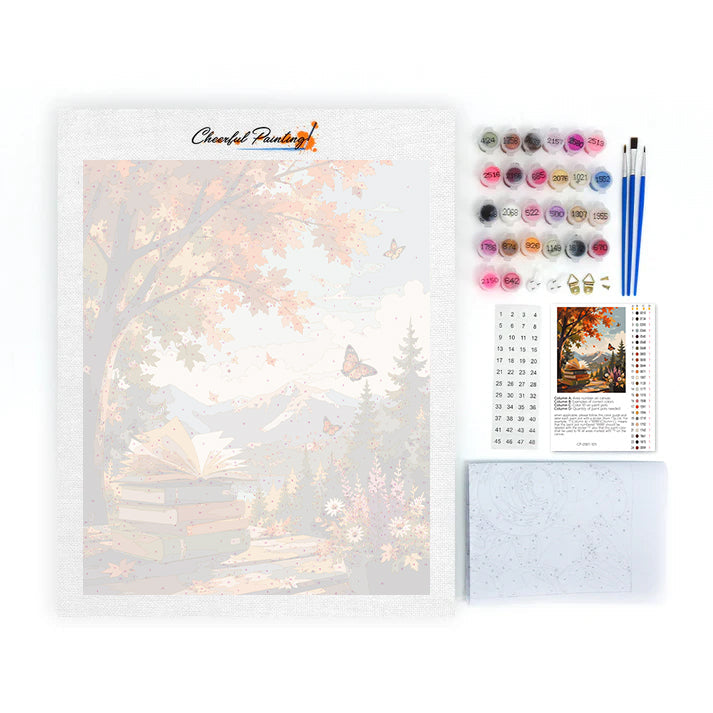 Livre ouvert dans les montagnes d’automne – Peinture par numéros