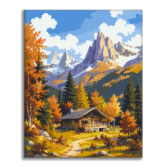 Chalet alpin en automne – Peinture par numéros