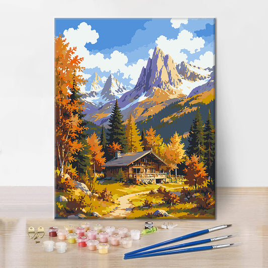 Chalet alpin en automne – Peinture par numéros