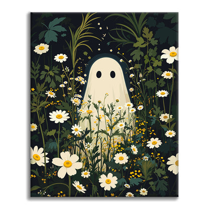 Fantôme parmi les marguerites au clair de lune – Peinture par numéros