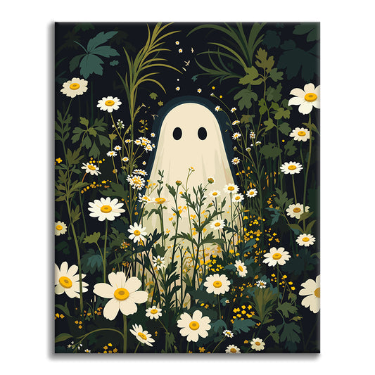 Fantôme parmi les marguerites au clair de lune – Peinture par numéros