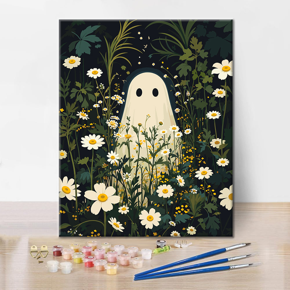Fantôme parmi les marguerites au clair de lune – Peinture par numéros