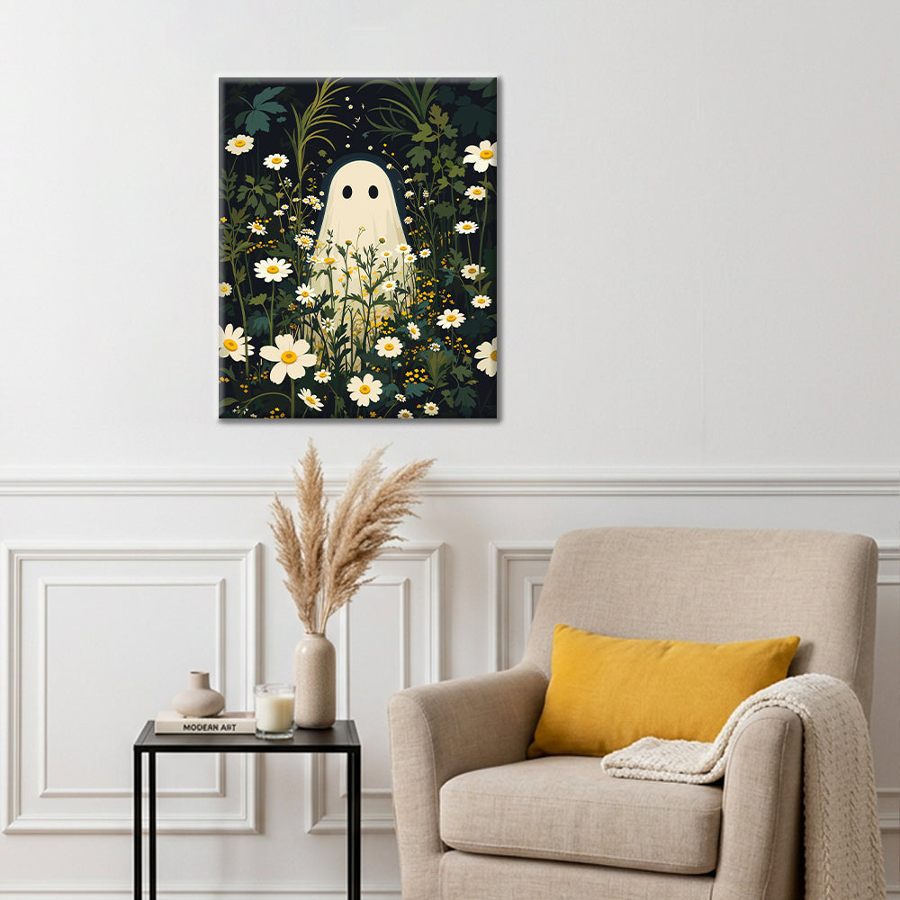 Fantôme parmi les marguerites au clair de lune – Peinture par numéros
